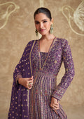 Purple Embroidered Georgette Anarkali with Embroidered Dupatta