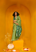 Green Handloom Tussar Silk Saree with Contrast Blouse