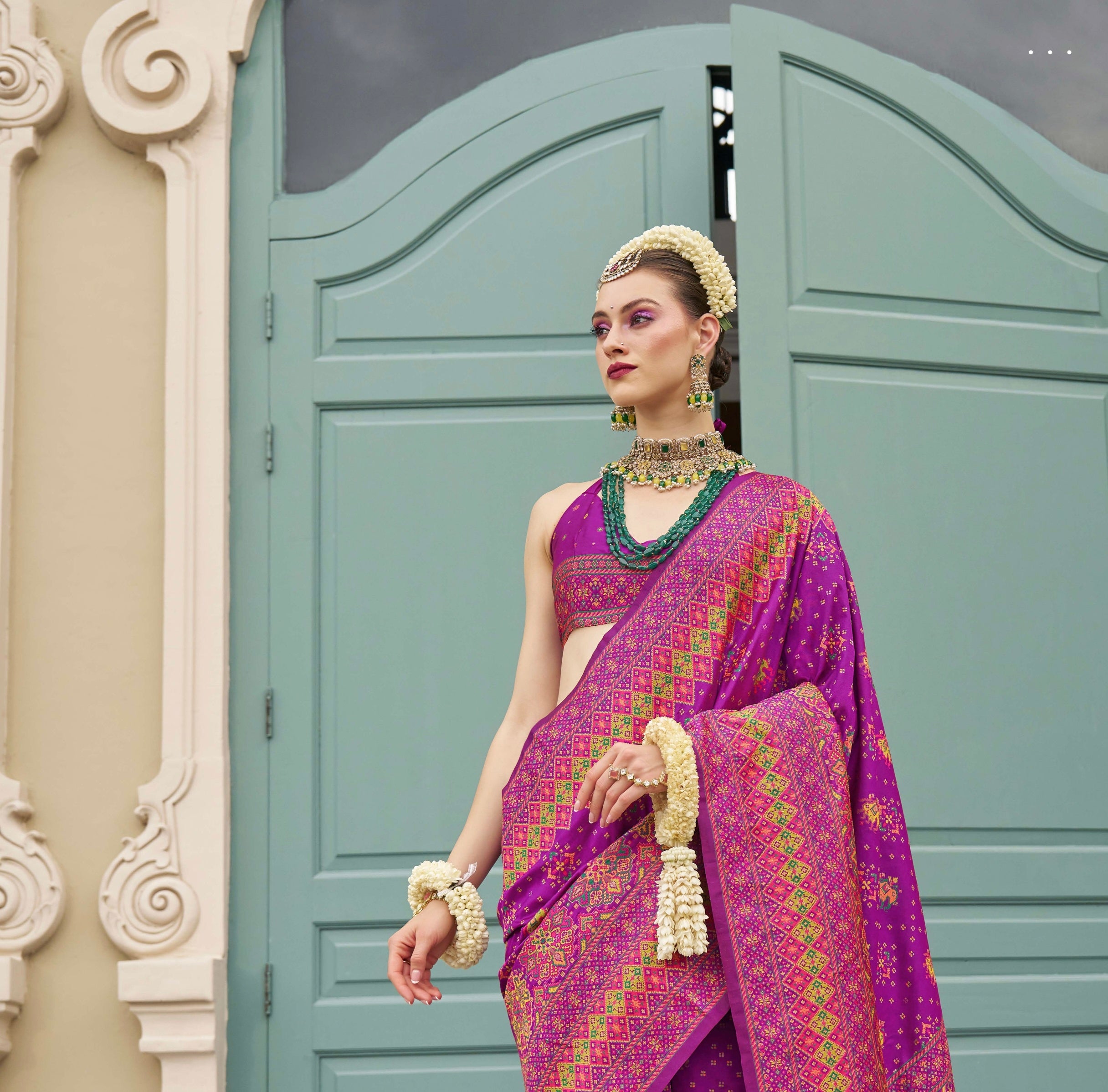 Purple Banarasi Silk Saree &amp; Kashmiri Weaving &amp; Multicolor Meenakari