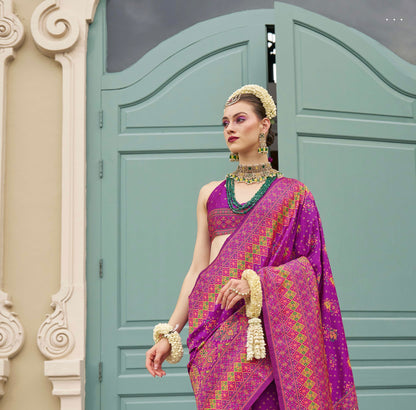 Purple Banarasi Silk Saree &amp; Kashmiri Weaving &amp; Multicolor Meenakari