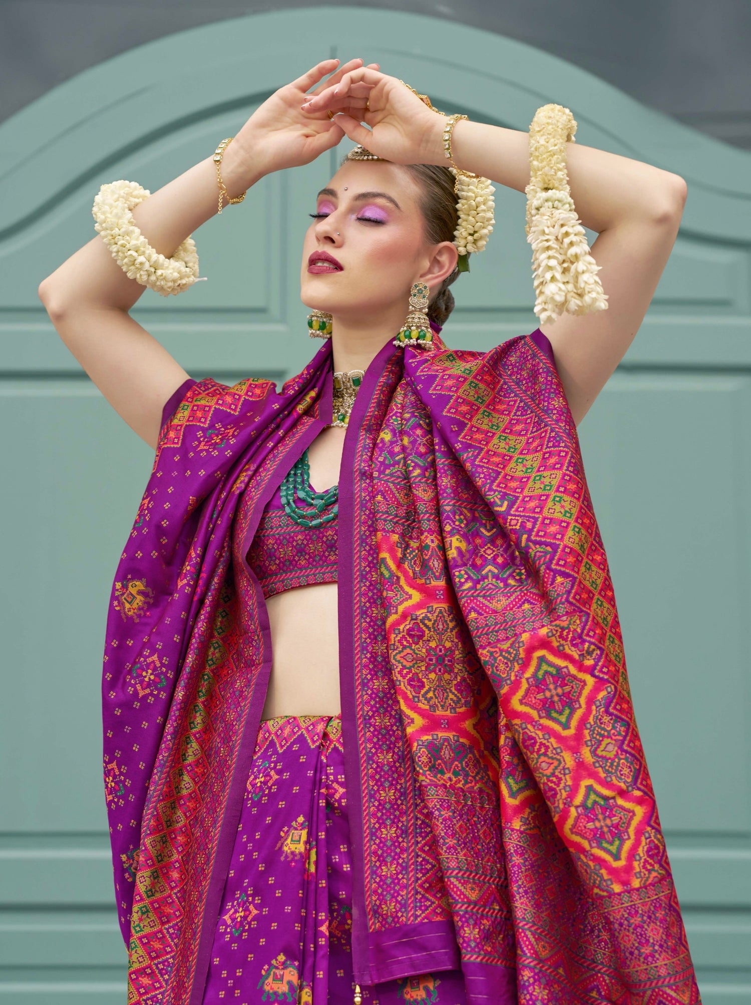 Purple Banarasi Silk Saree &amp; Kashmiri Weaving &amp; Multicolor Meenakari