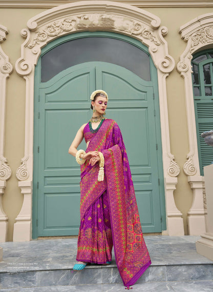 Purple Banarasi Silk Saree &amp; Kashmiri Weaving &amp; Multicolor Meenakari