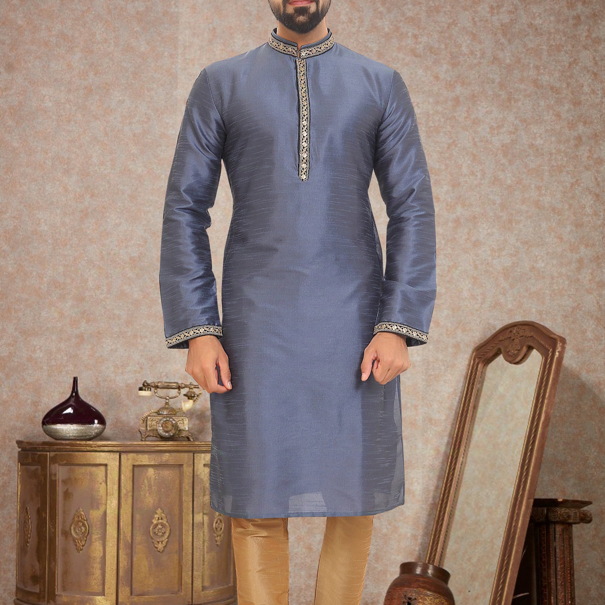 Royal Blue Dupion Silk Kurta Pajama for Men