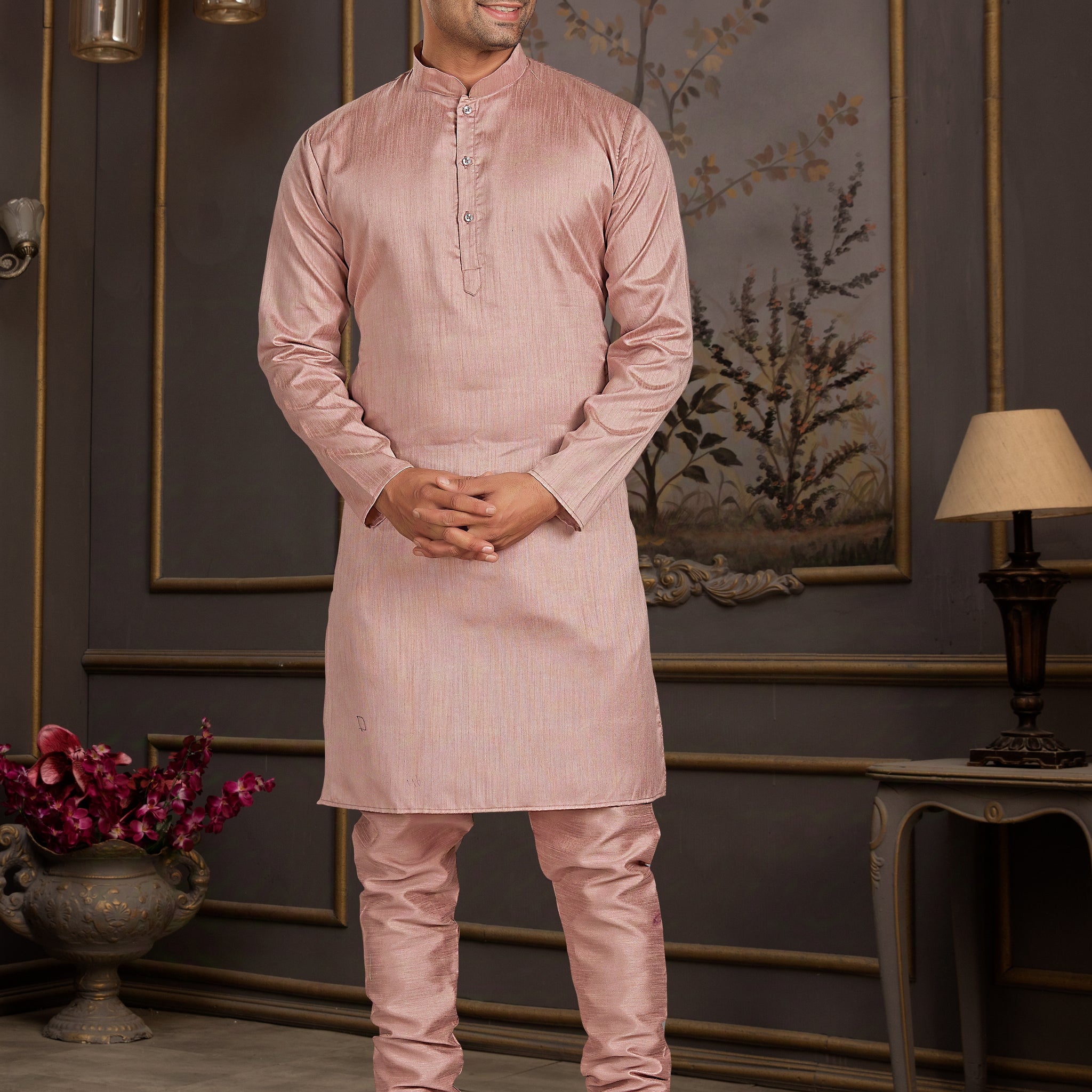 Blush Pink Silk Kurta Pajama for Men