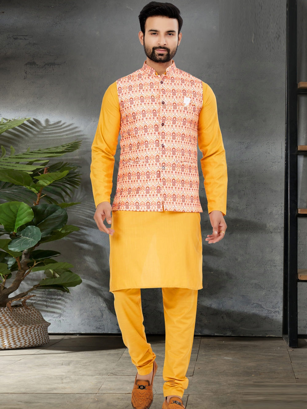 Pajama Men Wedding Kurta Set Yellow And Black Kurta Pajama Yellow