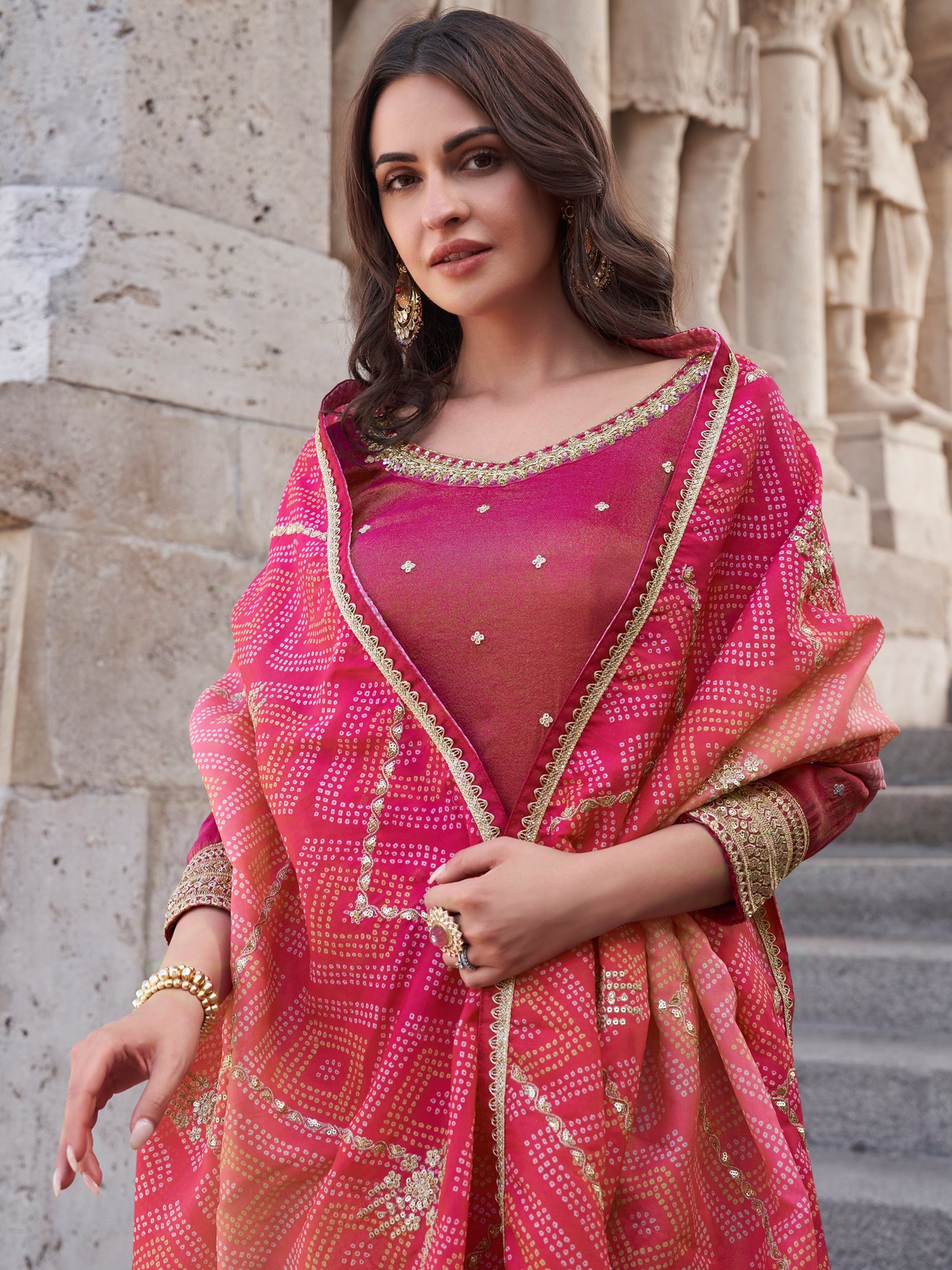 Wine Pink Embroidered Premium Silk Sharara Suit
