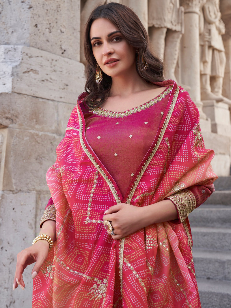 Wine Pink Embroidered Premium Silk Sharara Suit