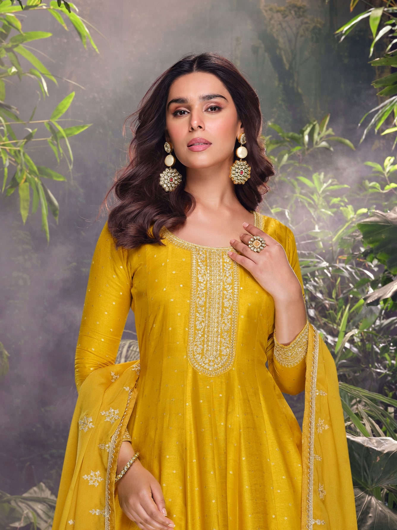 Mustard Yellow Embroidered Jacquard Silk Palazzo Set Mustard Yellow Embroidered Jacquard Silk Palazzo Set
