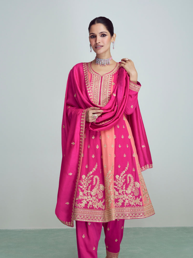 Pink Anarkali Suit with Intricate Gold Embroidery