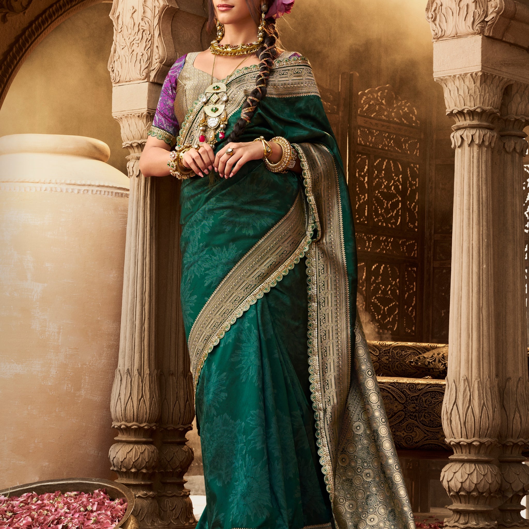 Green Banarasi Silk Saree with Designer Blouse