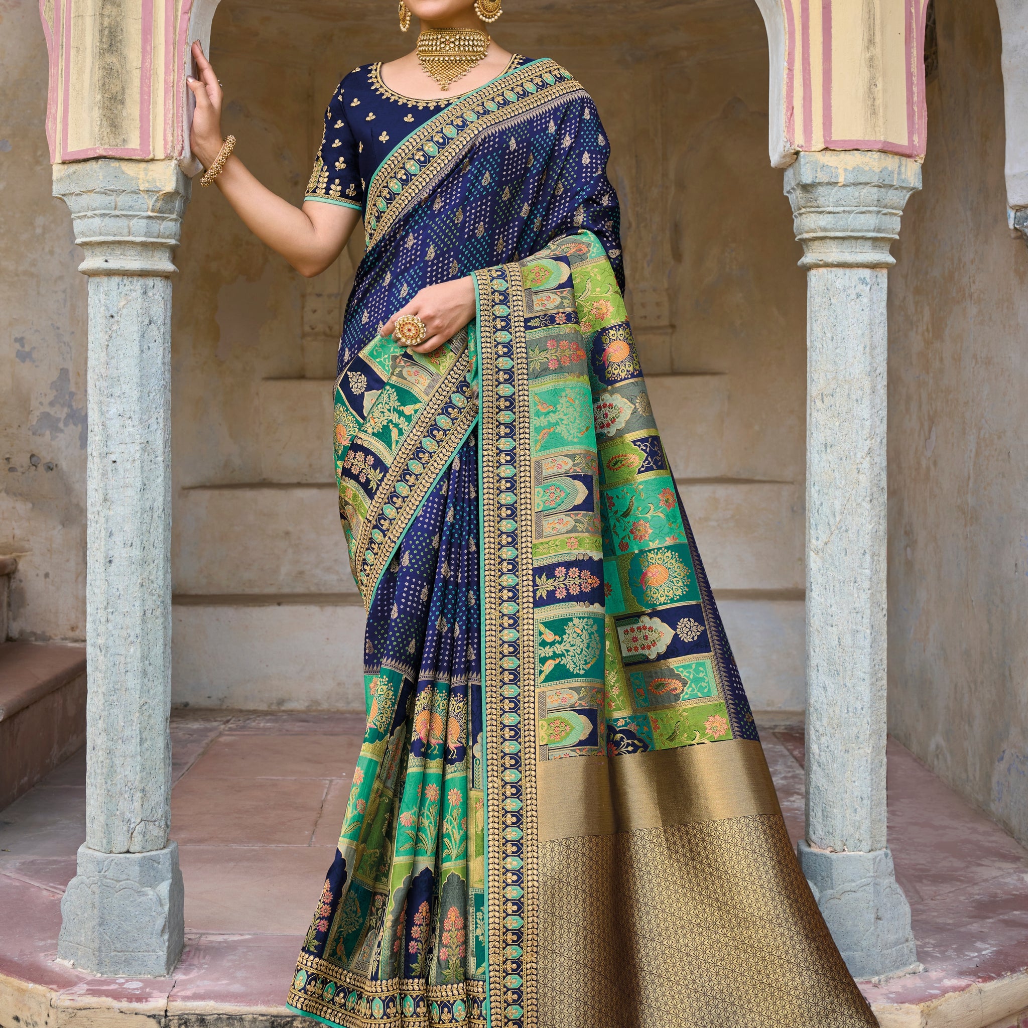 Royal Blue-Green Pure Dola Viscose Saree