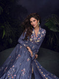Steel Blue Handworked Chinon Silk Anarkali Suit