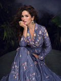 Steel Blue Handworked Chinon Silk Anarkali Suit