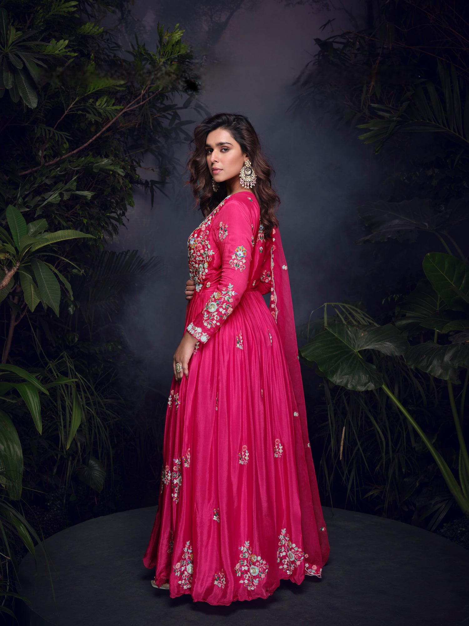 hot pink anarkali dress Stunning Pink Anarkali Suit Set with Gota Patti Work and Dupatta M