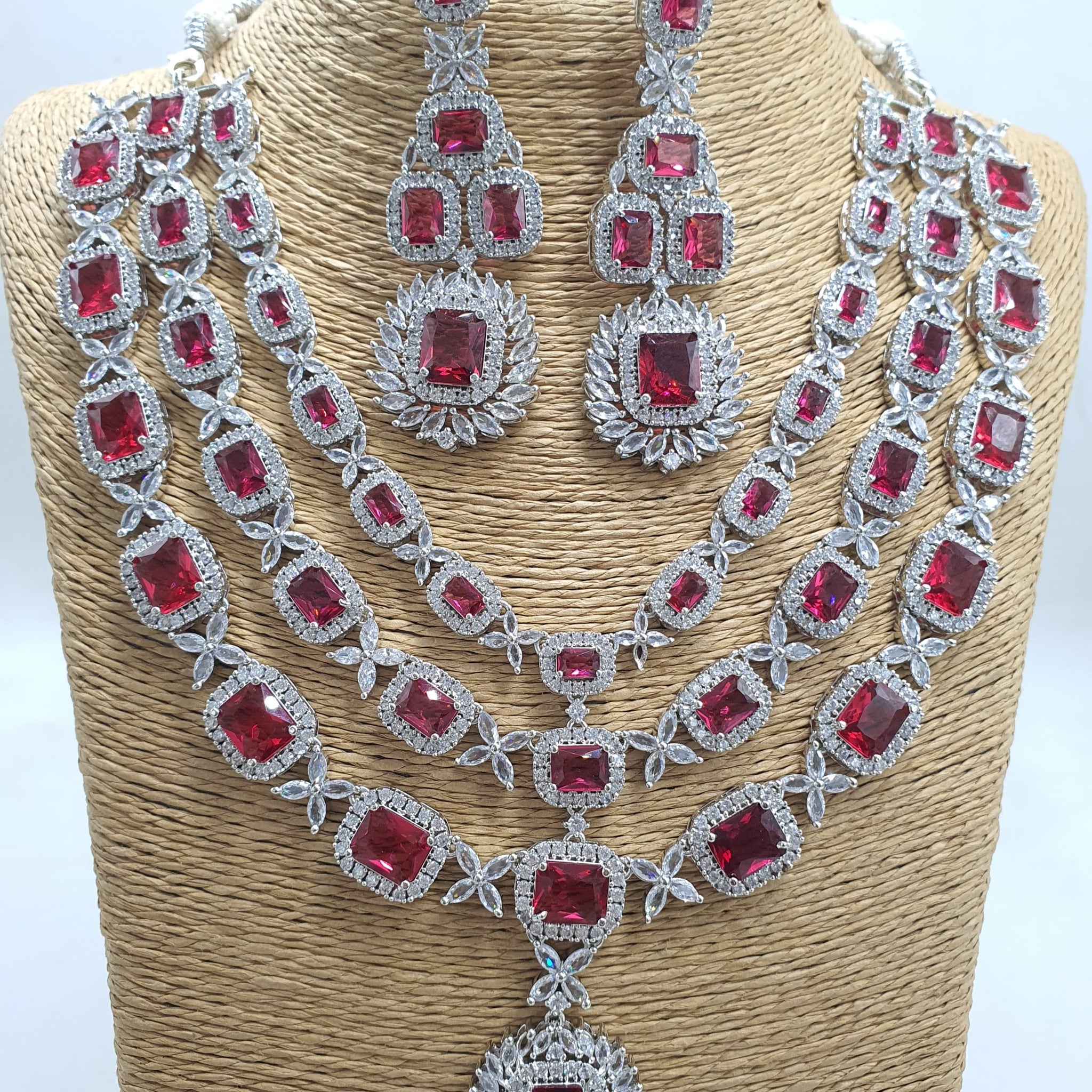 Women's Designer American Diamond Antique Stone Necklace Set with Earrings