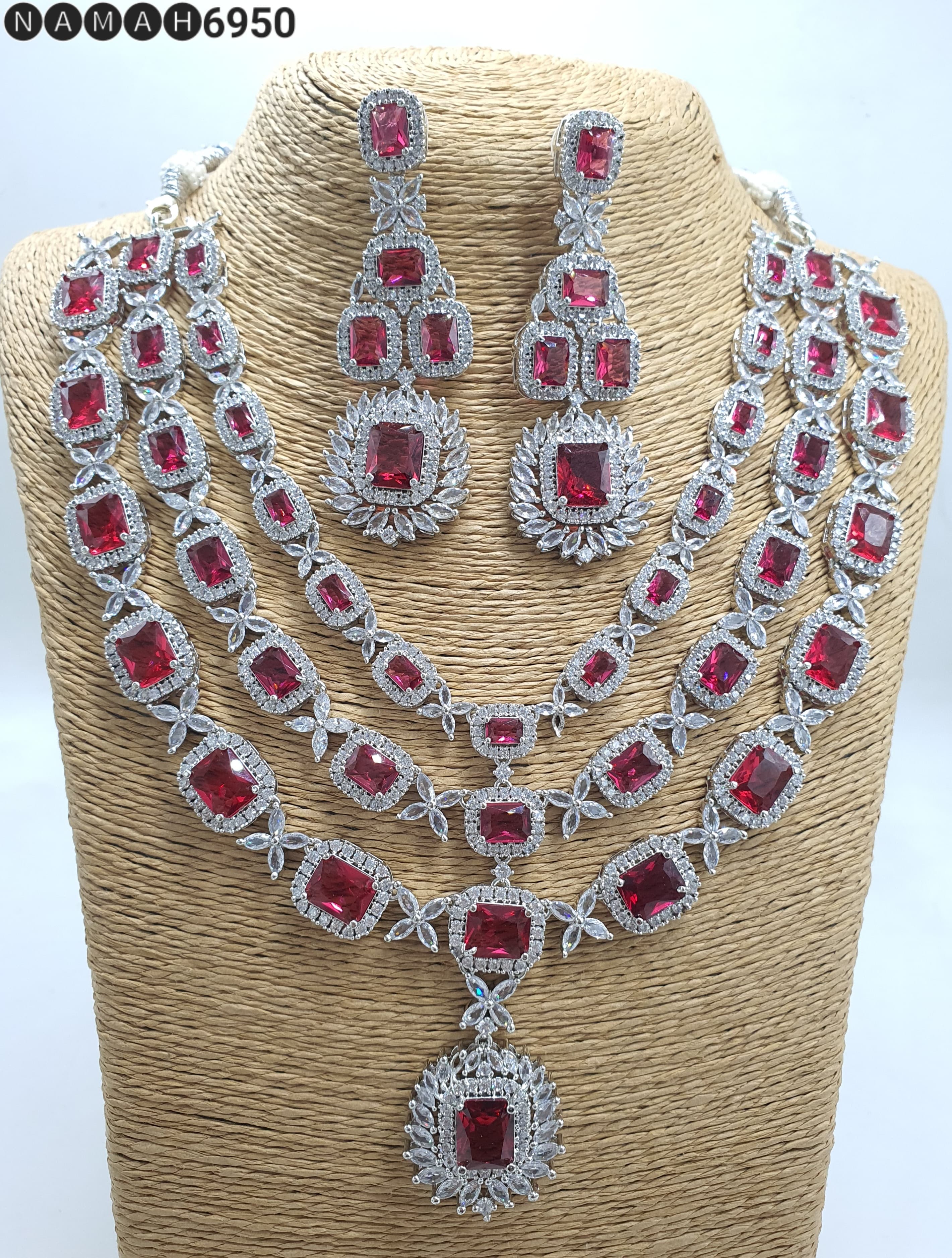 Women's Designer American Diamond Antique Stone Necklace Set with Earrings