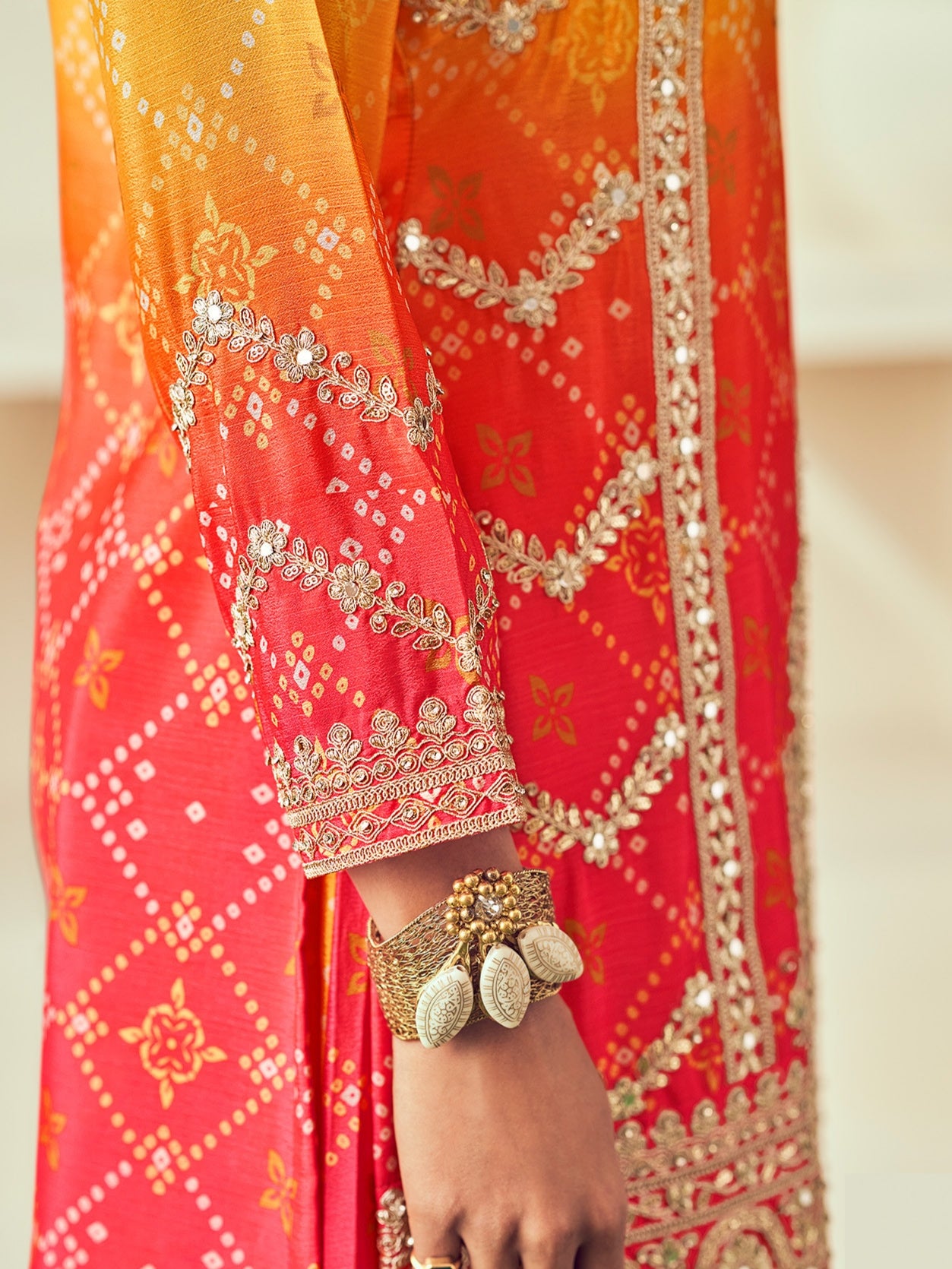 Yellow Heavy Chinon &amp; Mirror Work Sharara Set