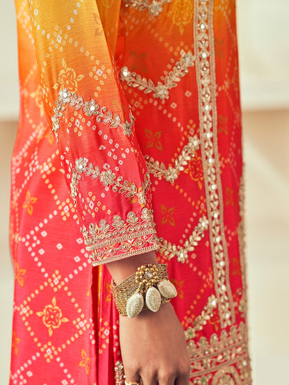 Yellow Heavy Chinon &amp; Mirror Work Sharara Set
