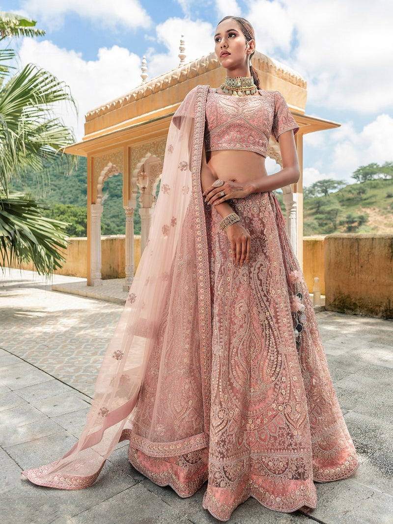 Soft Pink Sequins Embroidered Bridal Lehenga
