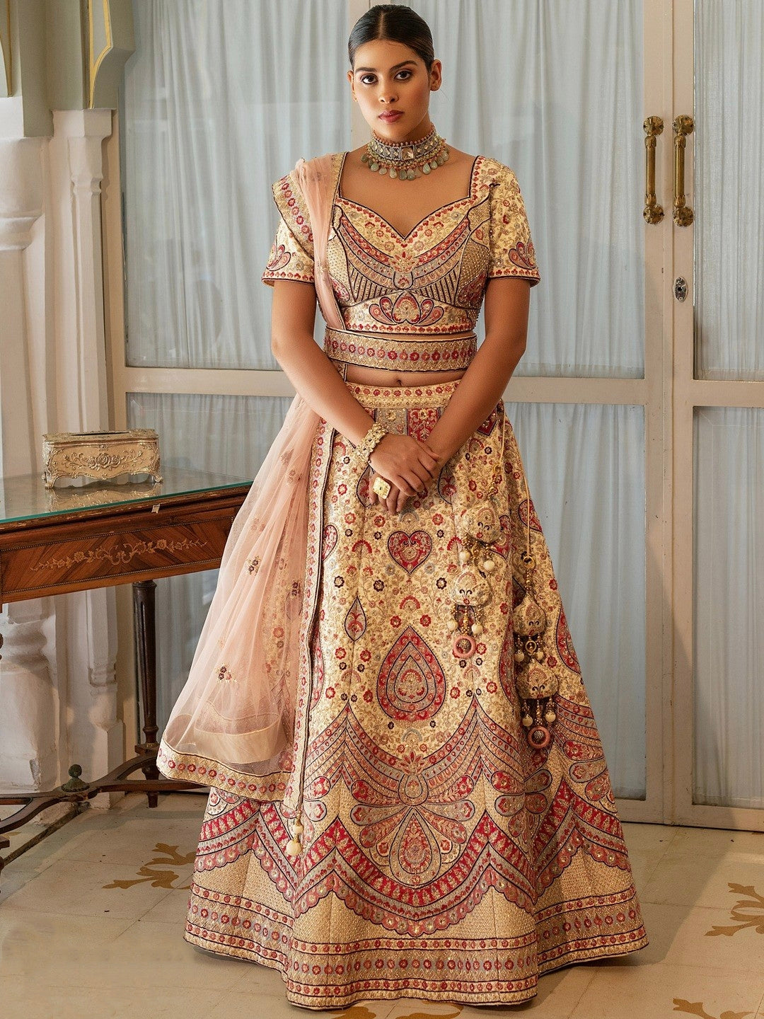 Multicolor Traditional Thread work Wedding Lehenga