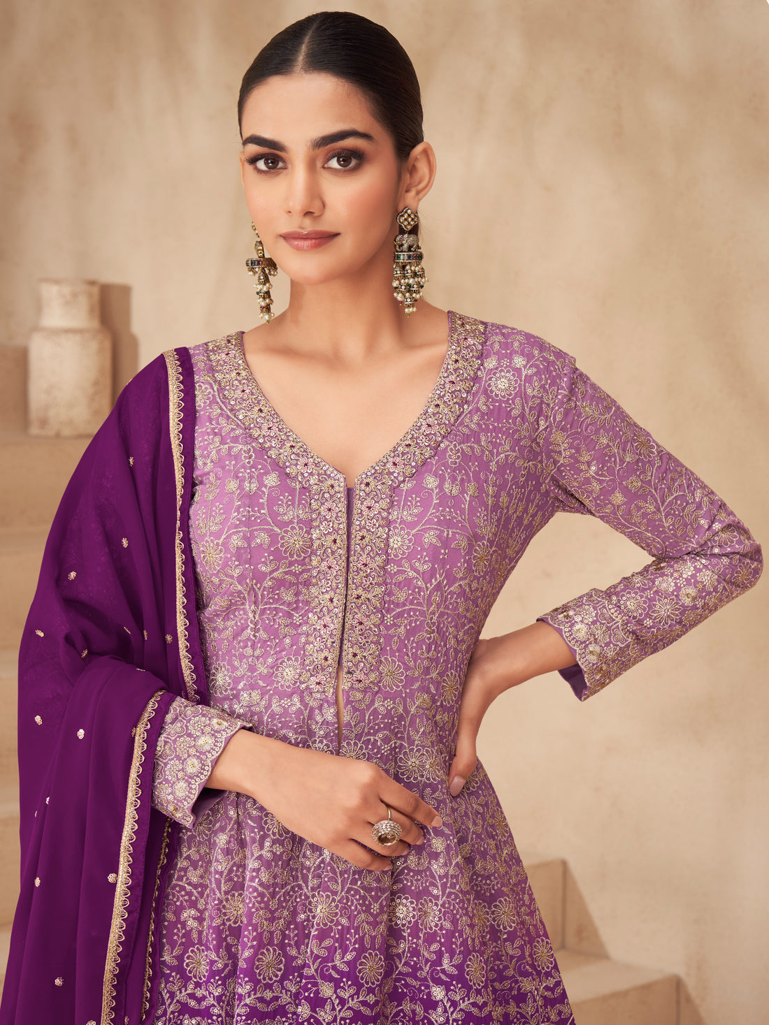 Purple Ombre Real Georgette Palazzo Suit