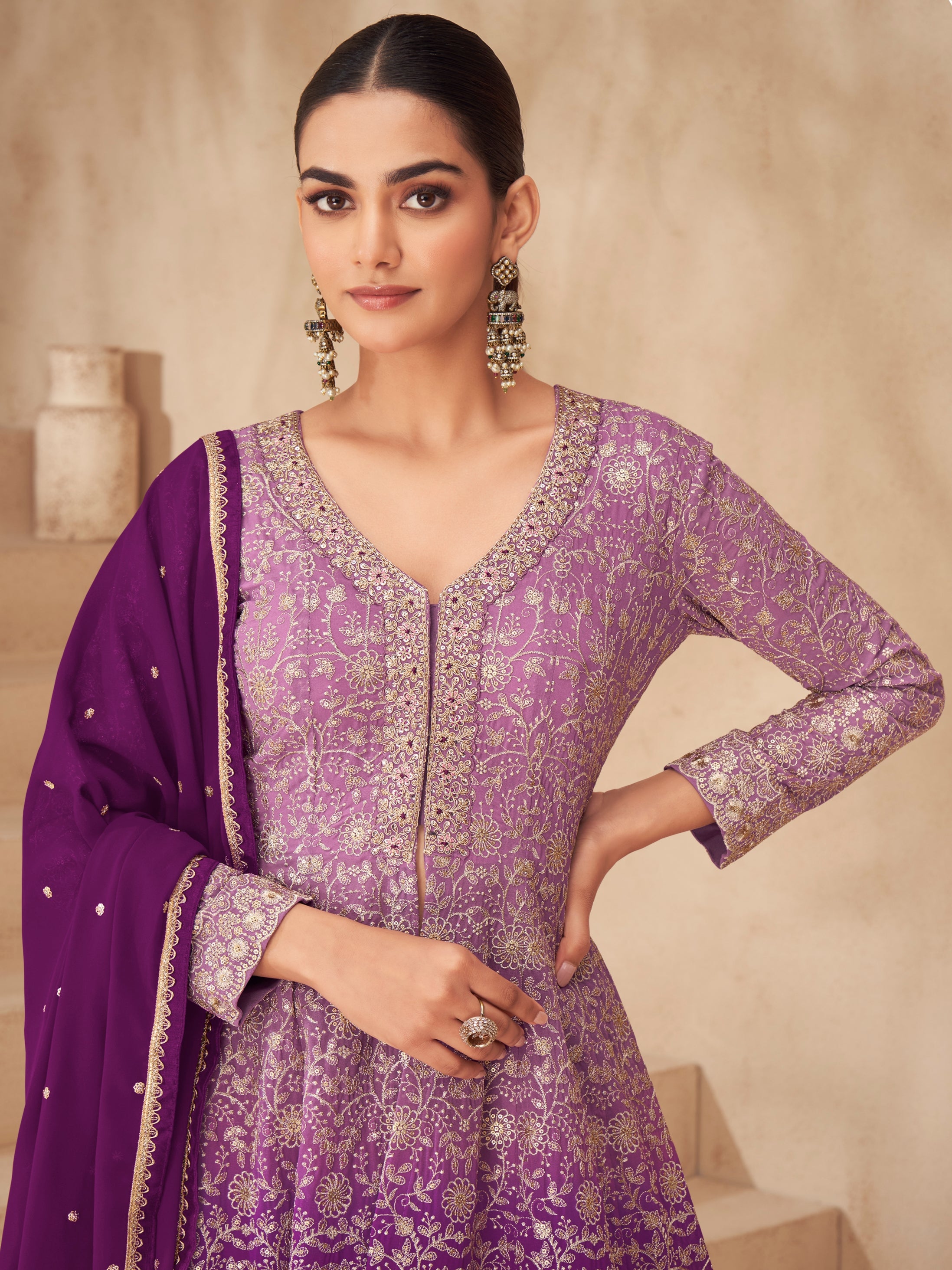 Purple Ombre Real Georgette Palazzo Suit
