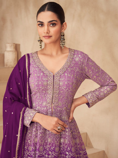 Purple Ombre Real Georgette Palazzo Suit