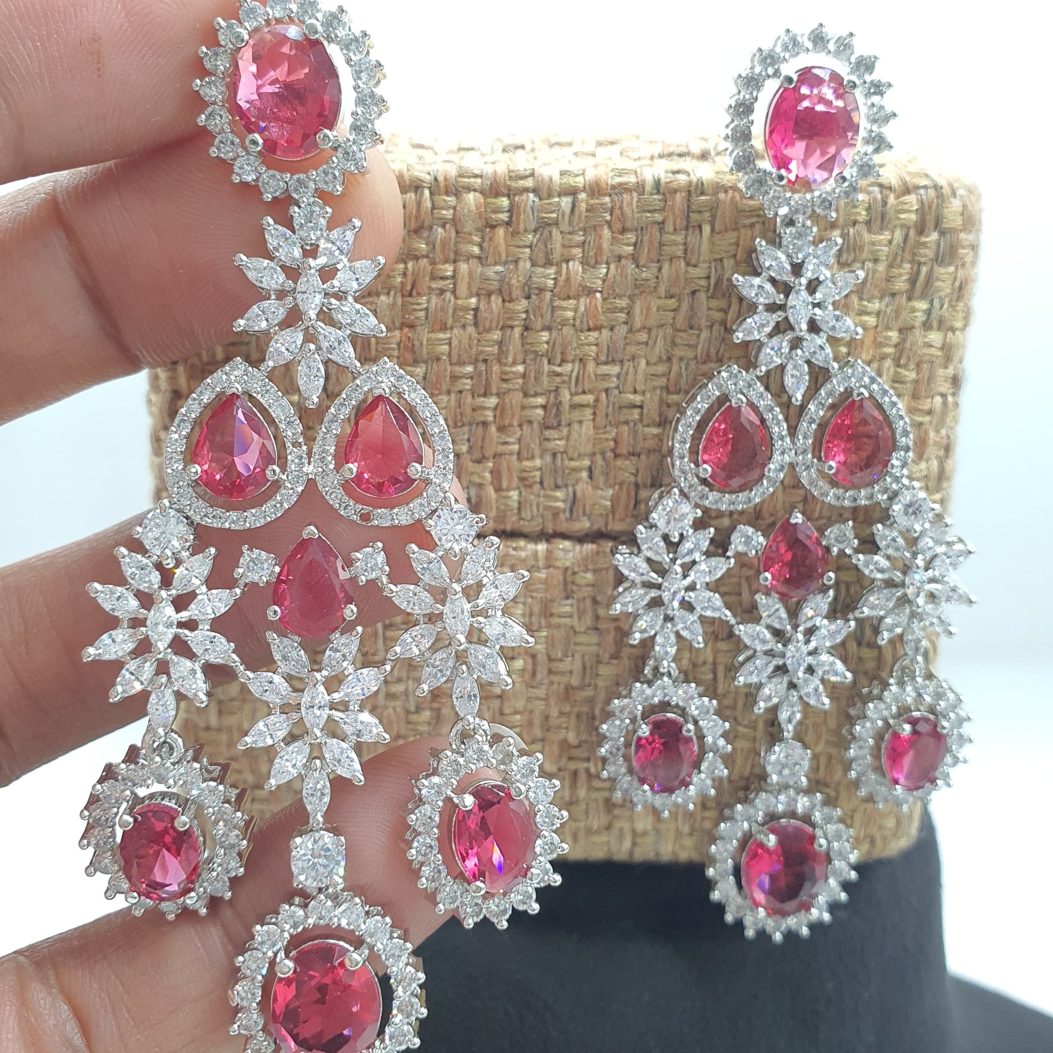 Women's Designer American Diamond Antique Stone Earrings Set