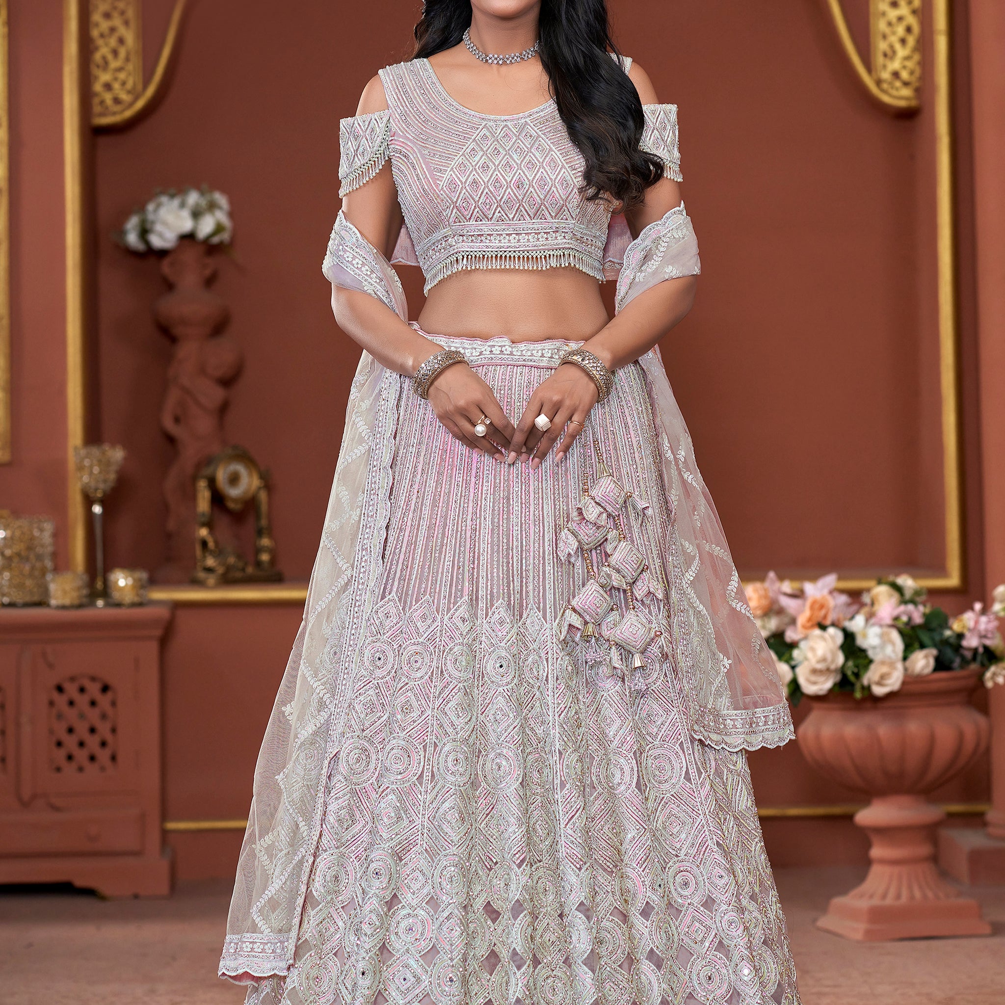 Pink Premium Net Bridal Lehenga