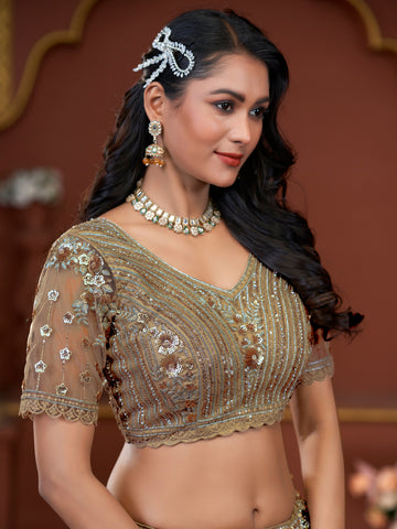 Golden Premium Net Bridal Lehenga