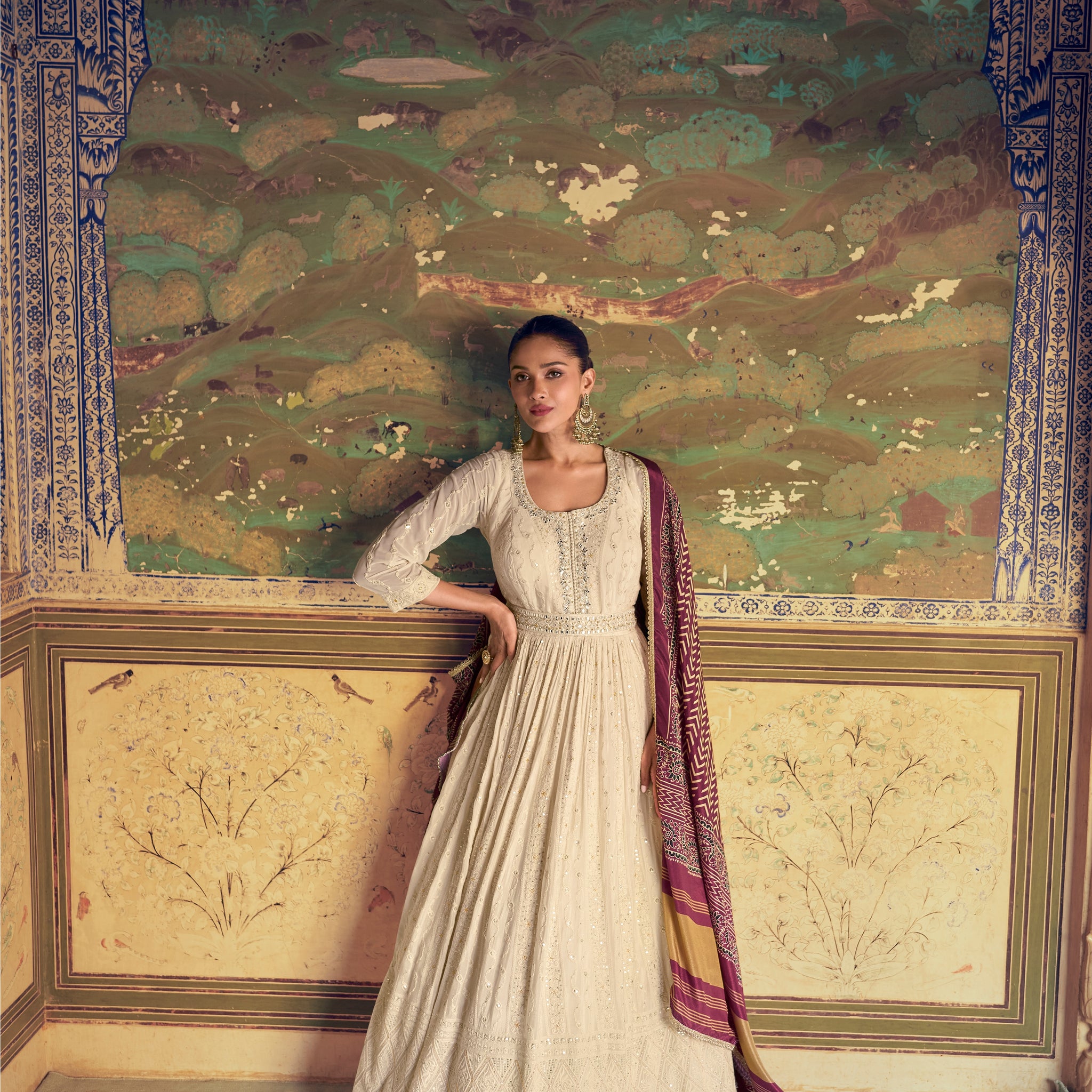 Ivory Embroidered Chikankari Anarkali Dress