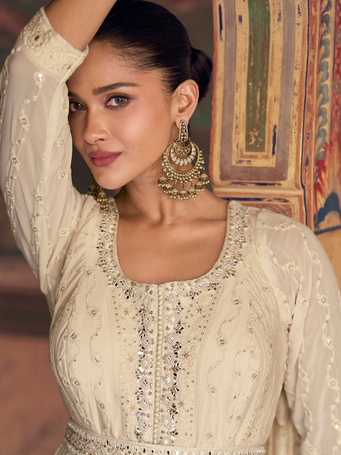 Ivory Embroidered Chikankari Anarkali Dress
