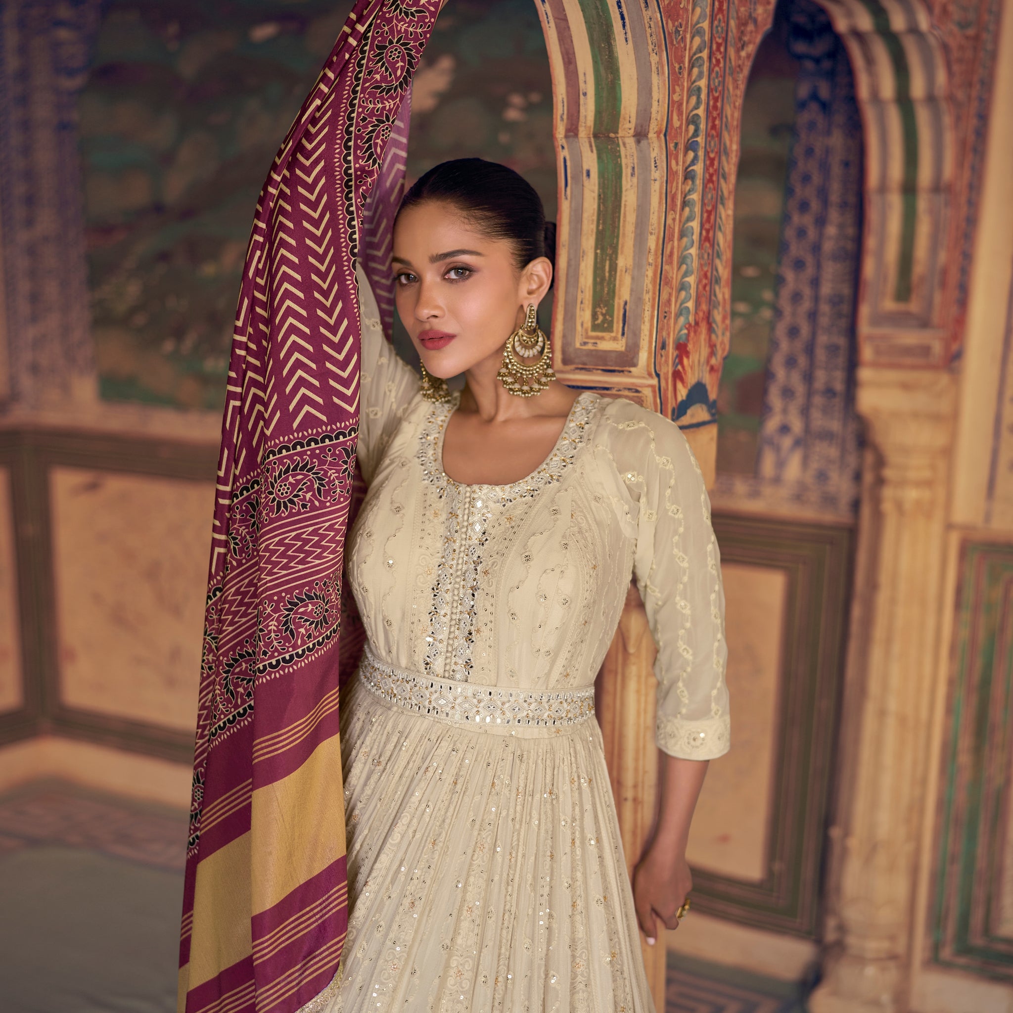 Ivory Embroidered Chikankari Anarkali Dress