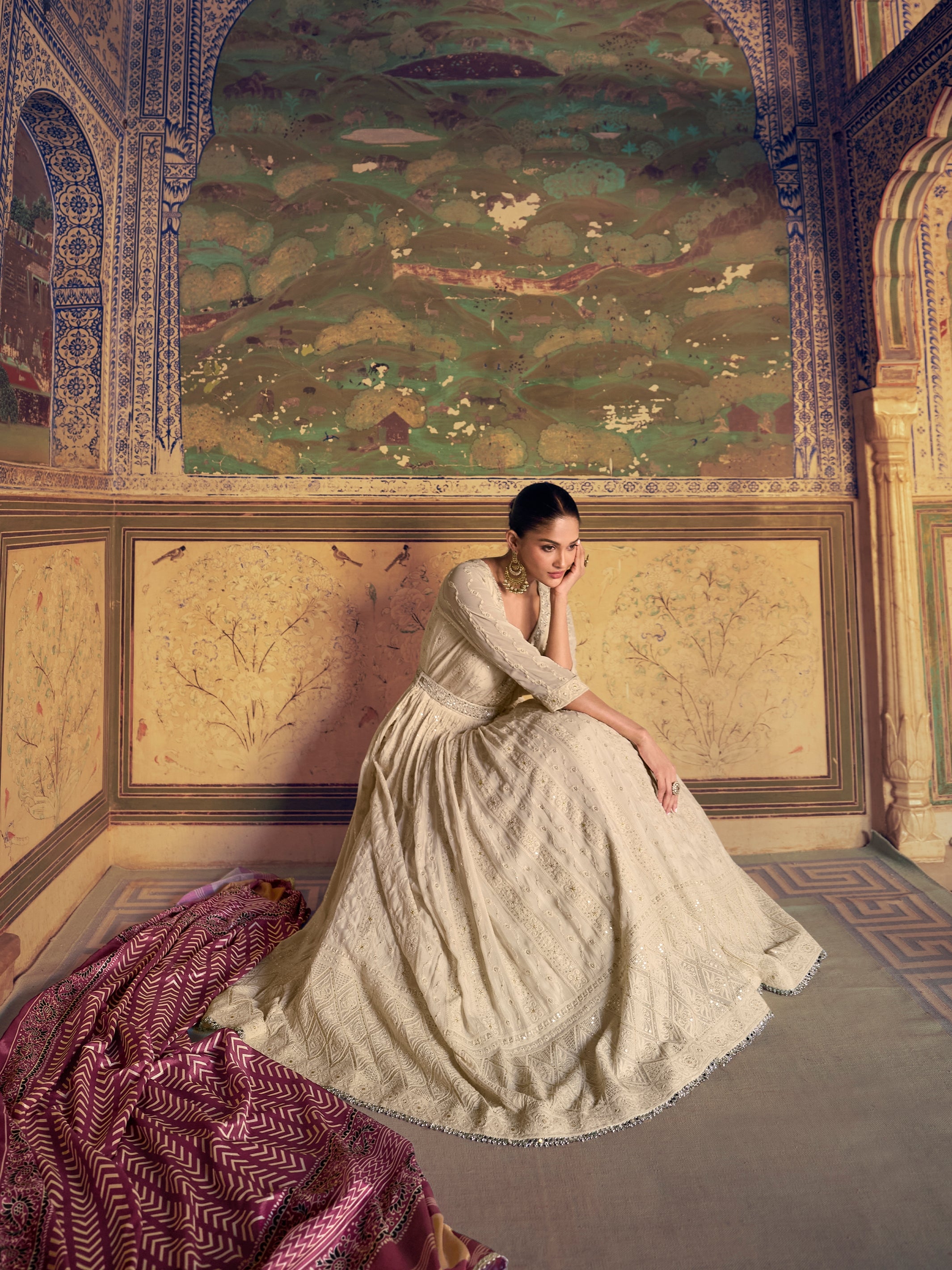 Ivory Embroidered Chikankari Anarkali Dress