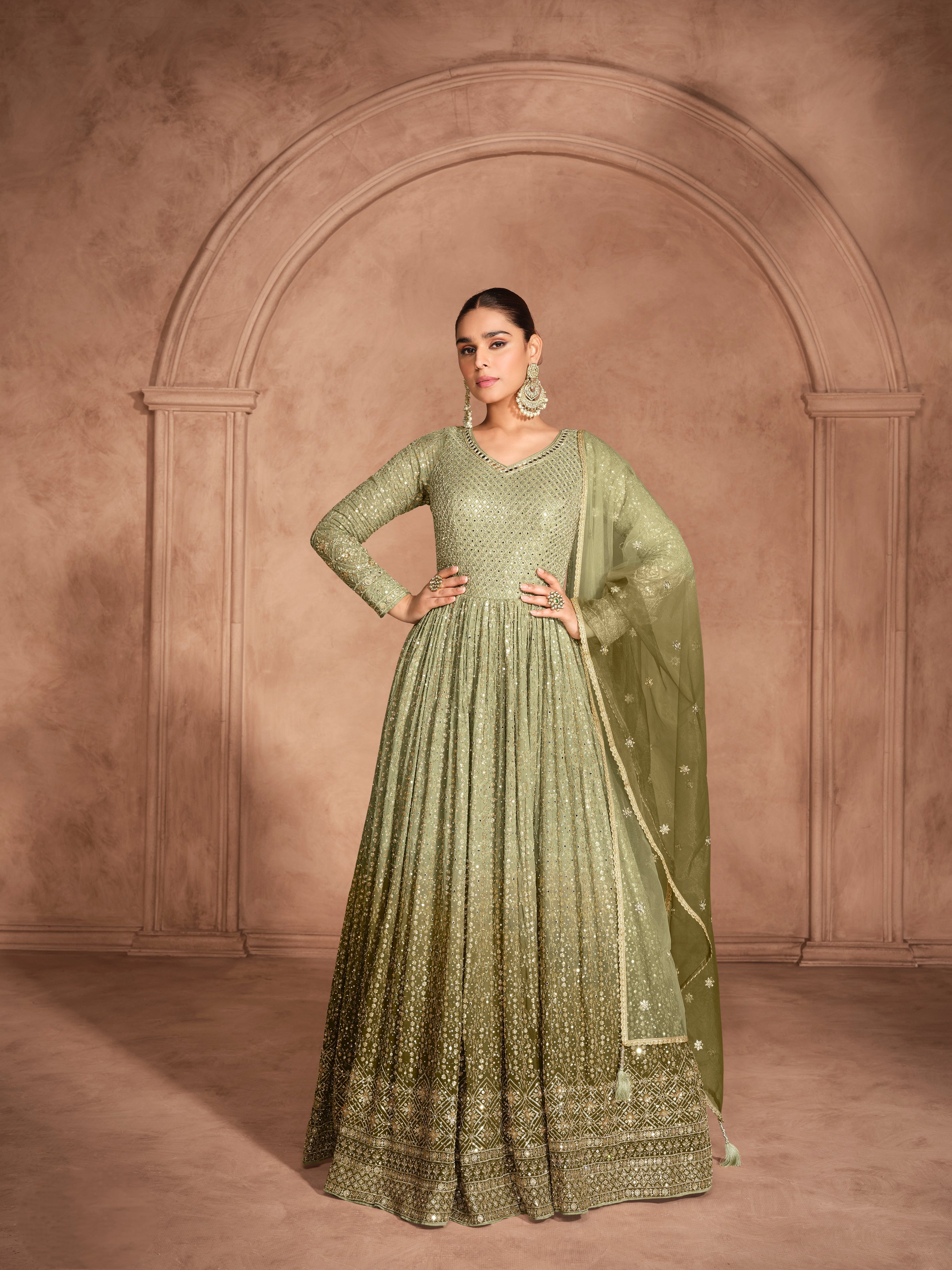 Sage Green Chikankari Anarkali Dress