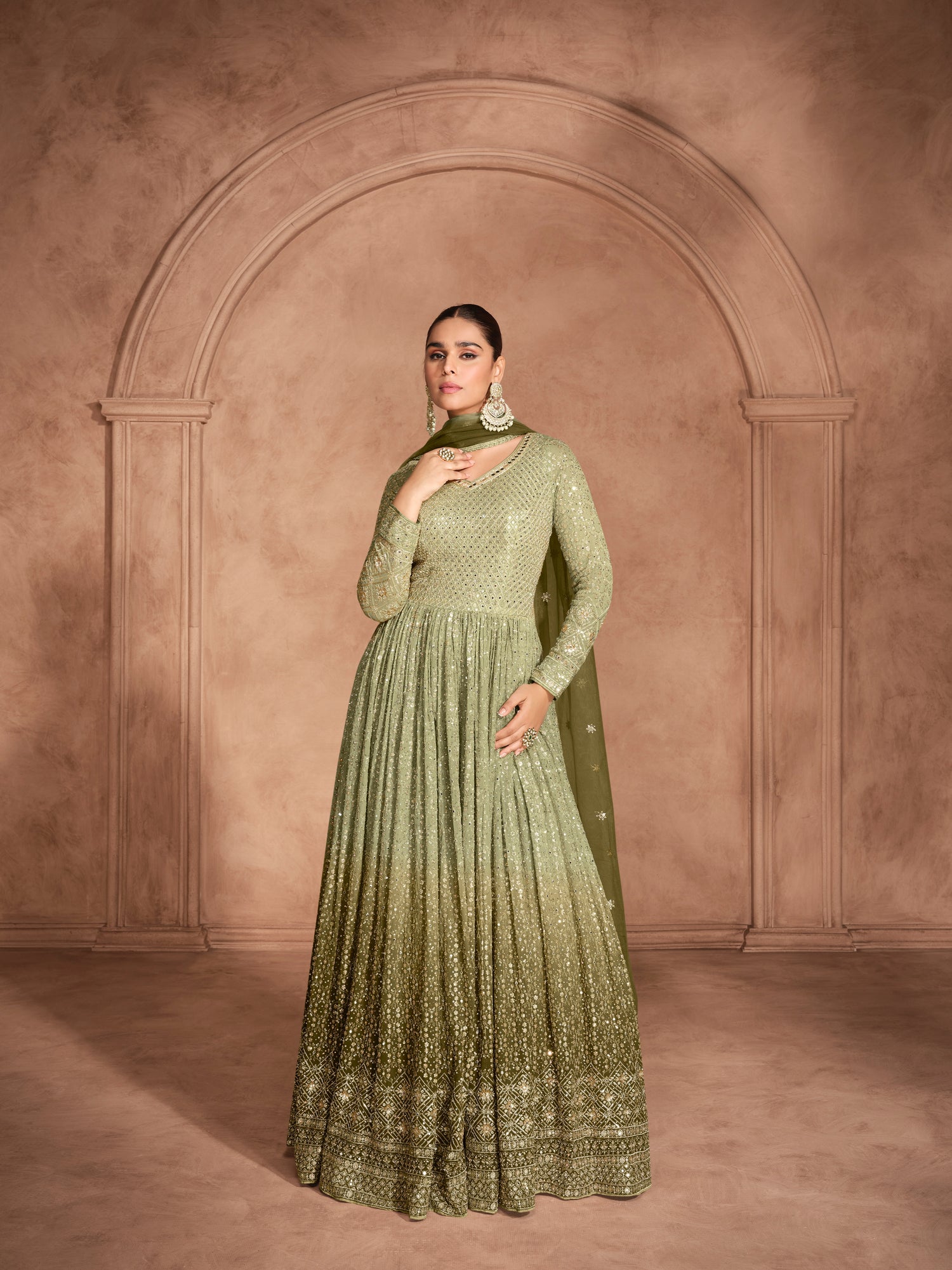 Sage Green Chikankari Anarkali Dress  Anant Exports