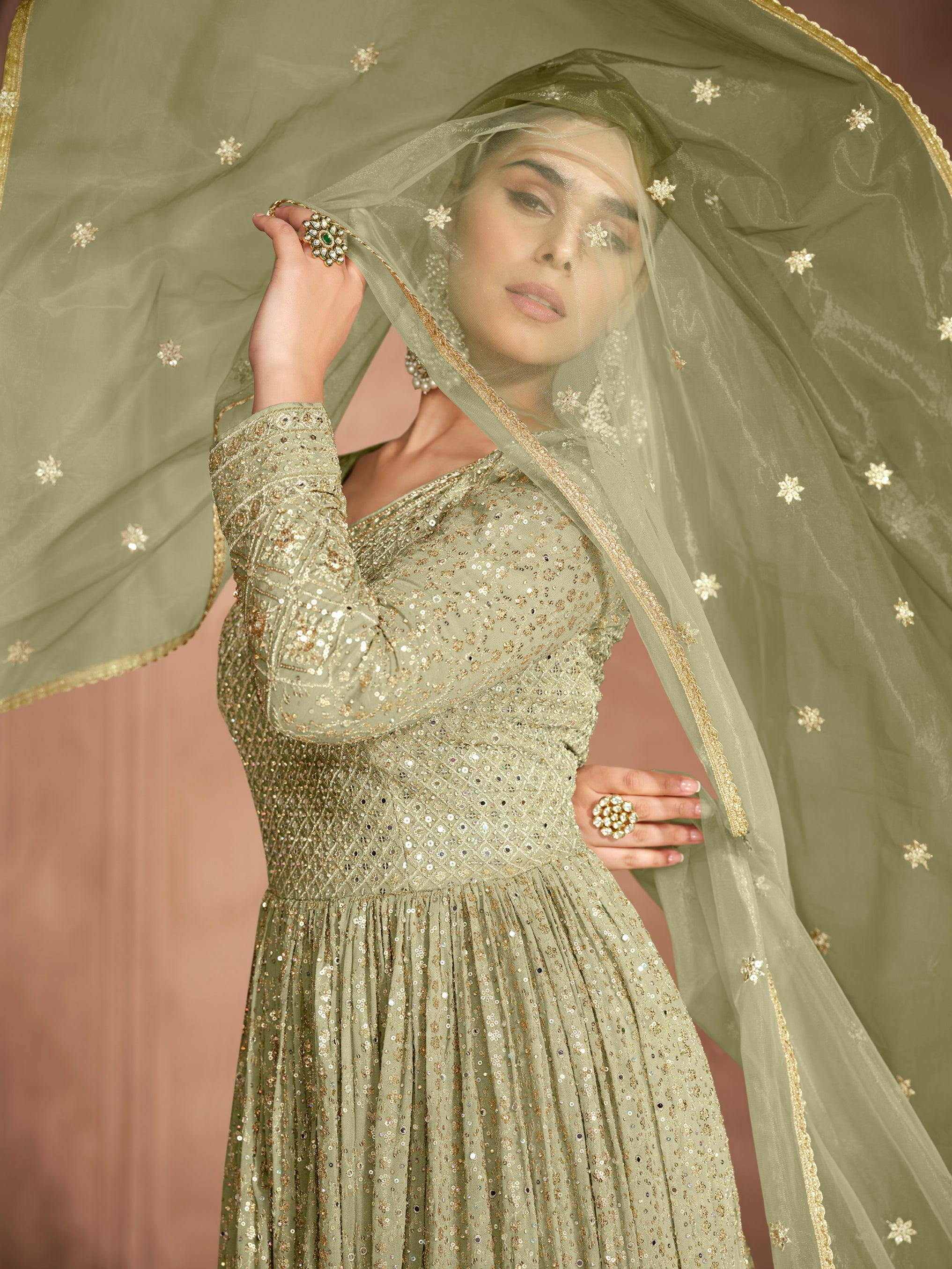 Sage Green Chikankari Anarkali Dress