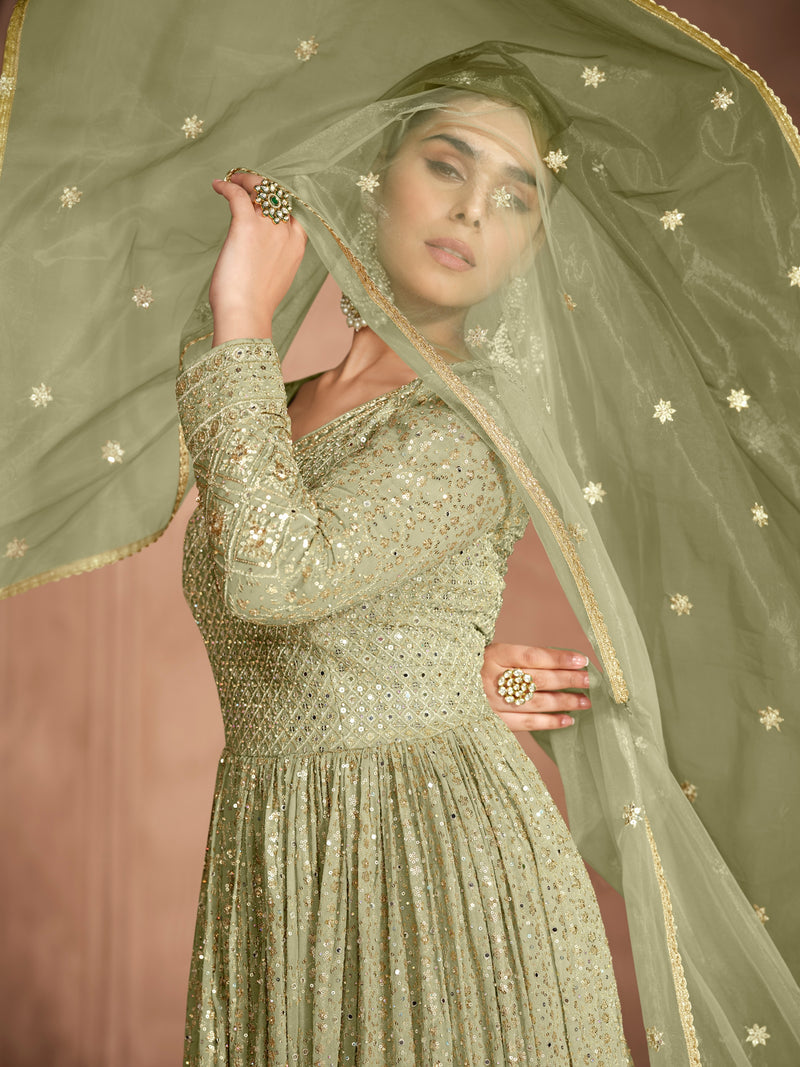 Sage Green Chikankari Anarkali Dress