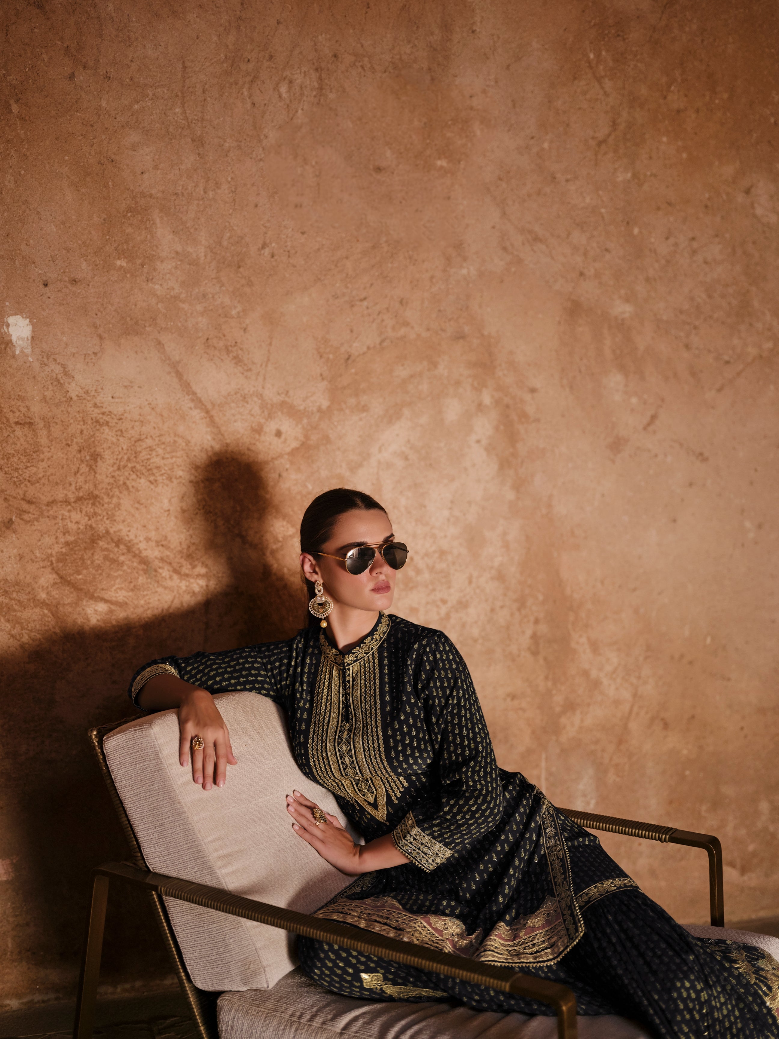 Black &amp; Gold Premium Silk Designer Sharara Suit