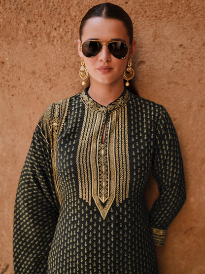 Black &amp; Gold Premium Silk Designer Sharara Suit