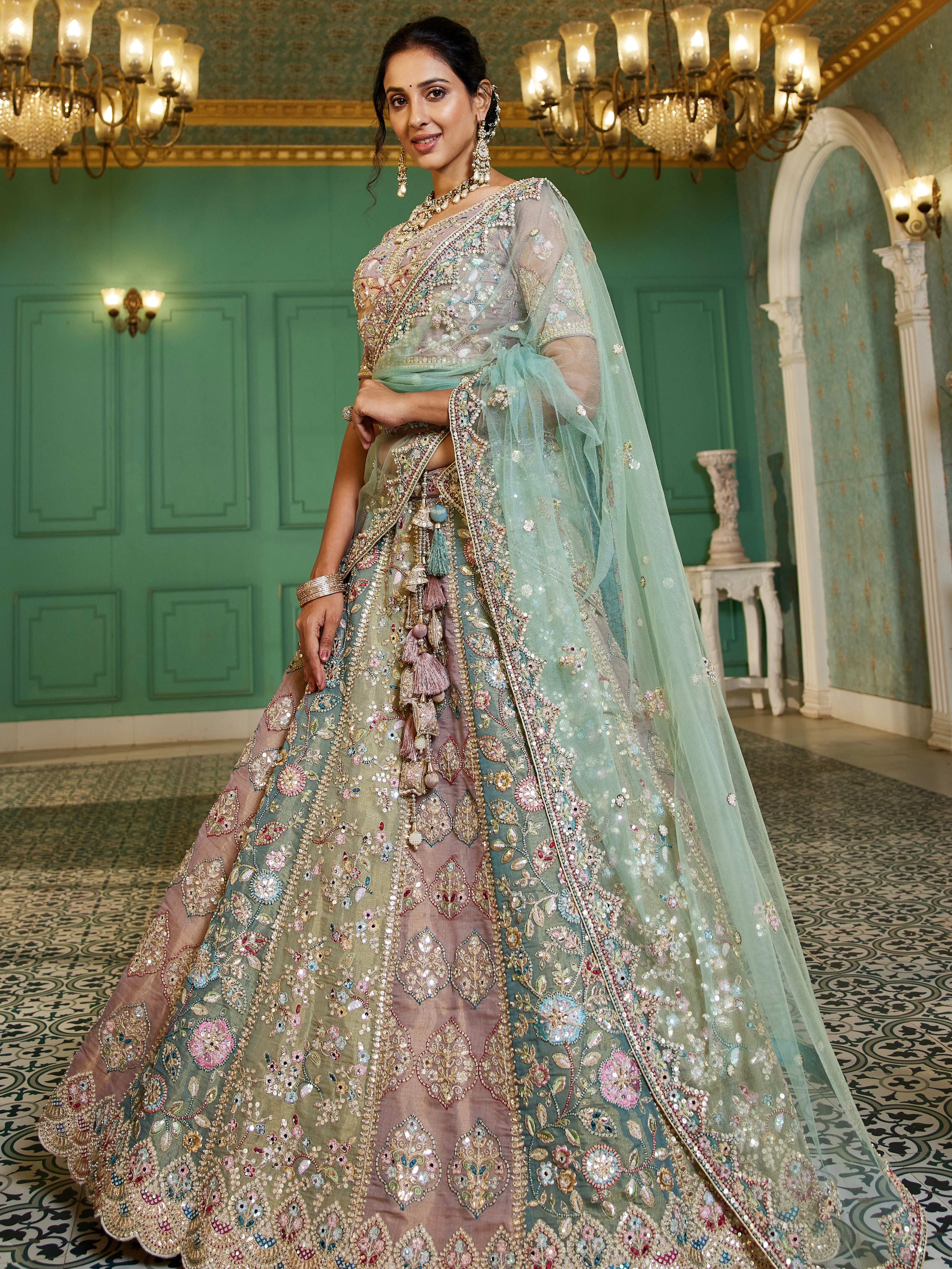 Pastel multi-color bridal lehenga
