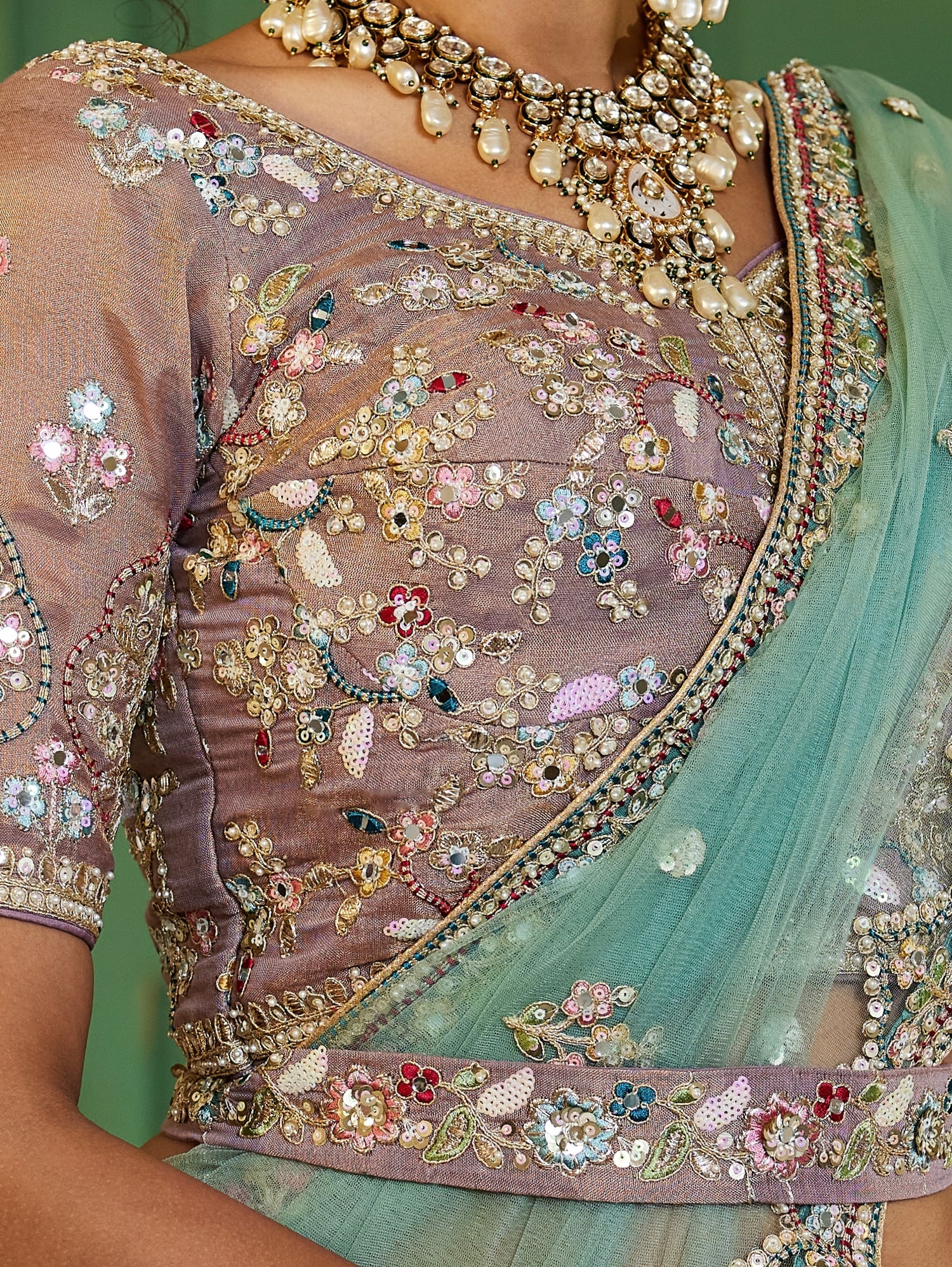 Pastel Multi-Color Net Bridal Lehenga