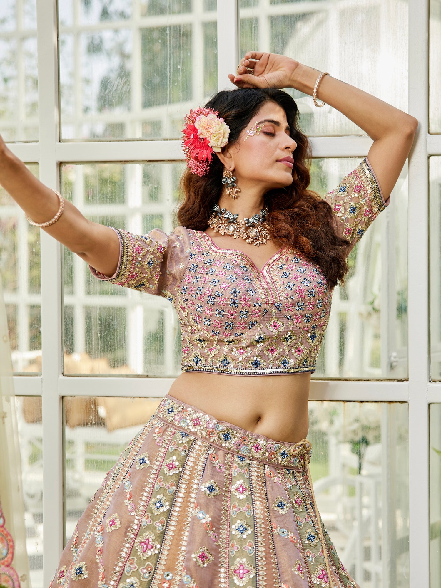 Multi-Color Gotapatti Net Bridal Lehenga