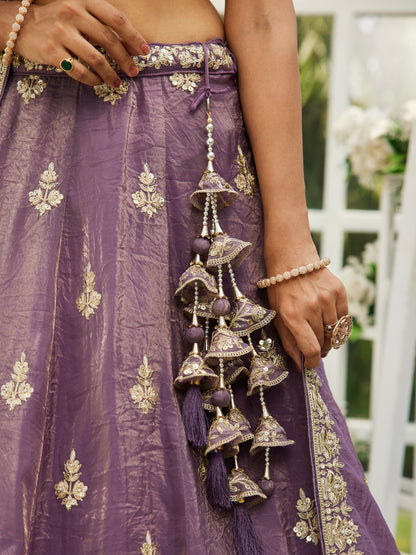Purple Organza Bridal Lehenga with Sequins &amp; Moti Embroidery