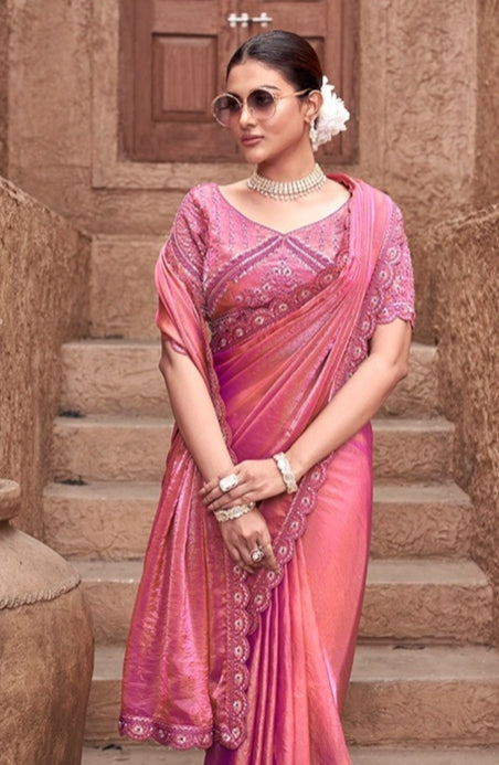 Gajari Gradient Crape Silk Georgette Saree