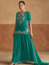 Teal Blue Heavy Embroidered Real Chinon Palazzo Suit