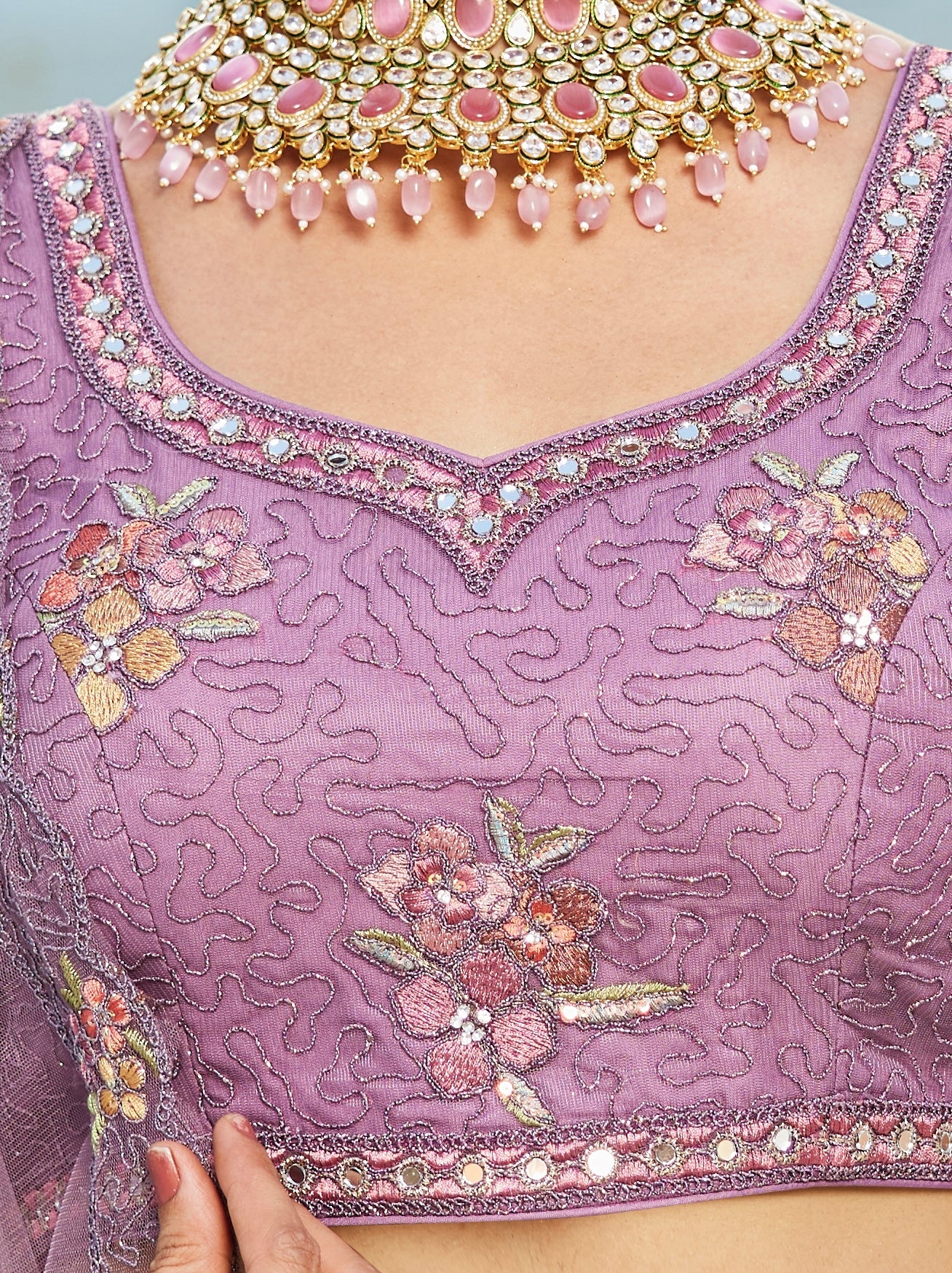Purple Embroidered Net Lehenga with Sequins &amp; Zarkan Work