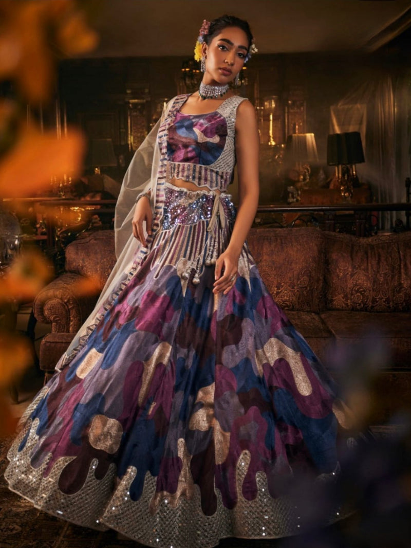 Abstract Embroidered Designer Lehenga