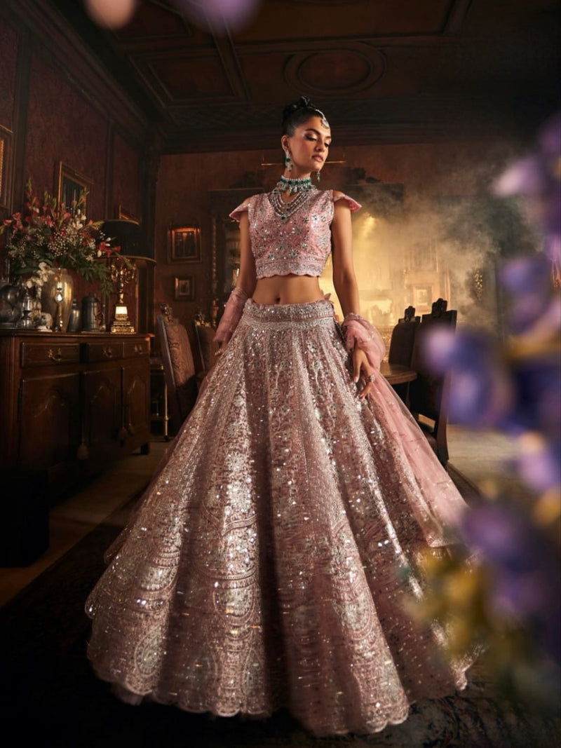 Blush Pink Heavy Embroidered Bridal Lehenga