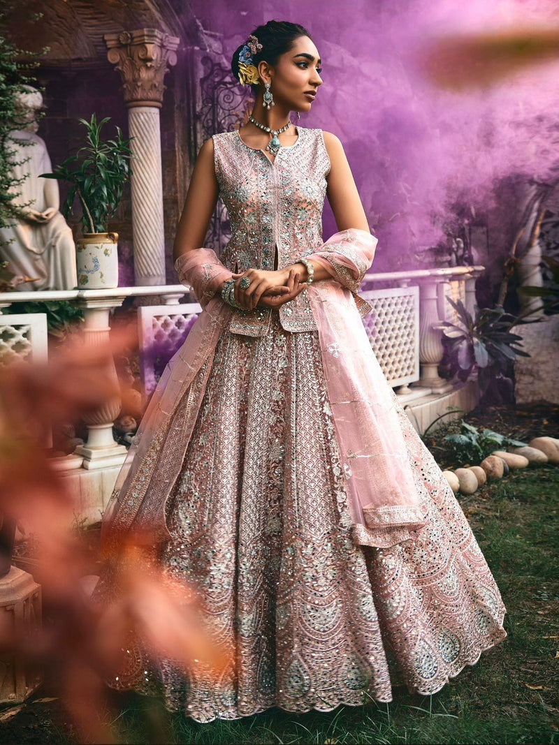 Blush Pink Heavy Embroidered Bridal Lehenga